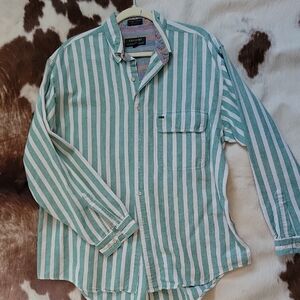 Alexander Julian Green & White Vertical Stripe Button-Down Shirt